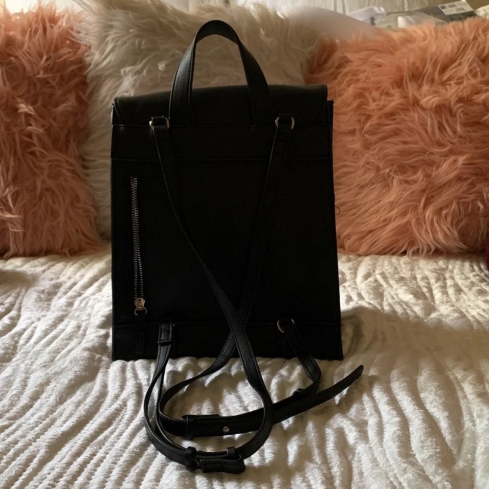 Black faux leather mini backpack